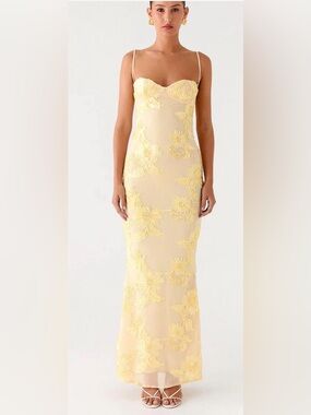 SOLD****Peppermayo Pale Yellow Floral Lace Maxi Dress